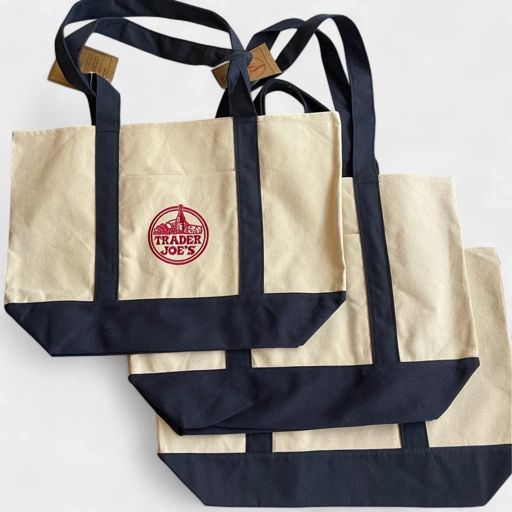 Trader Joe's Canvas Tote Shopping Bag - LARGE BLUE-*NEW with TAGS*